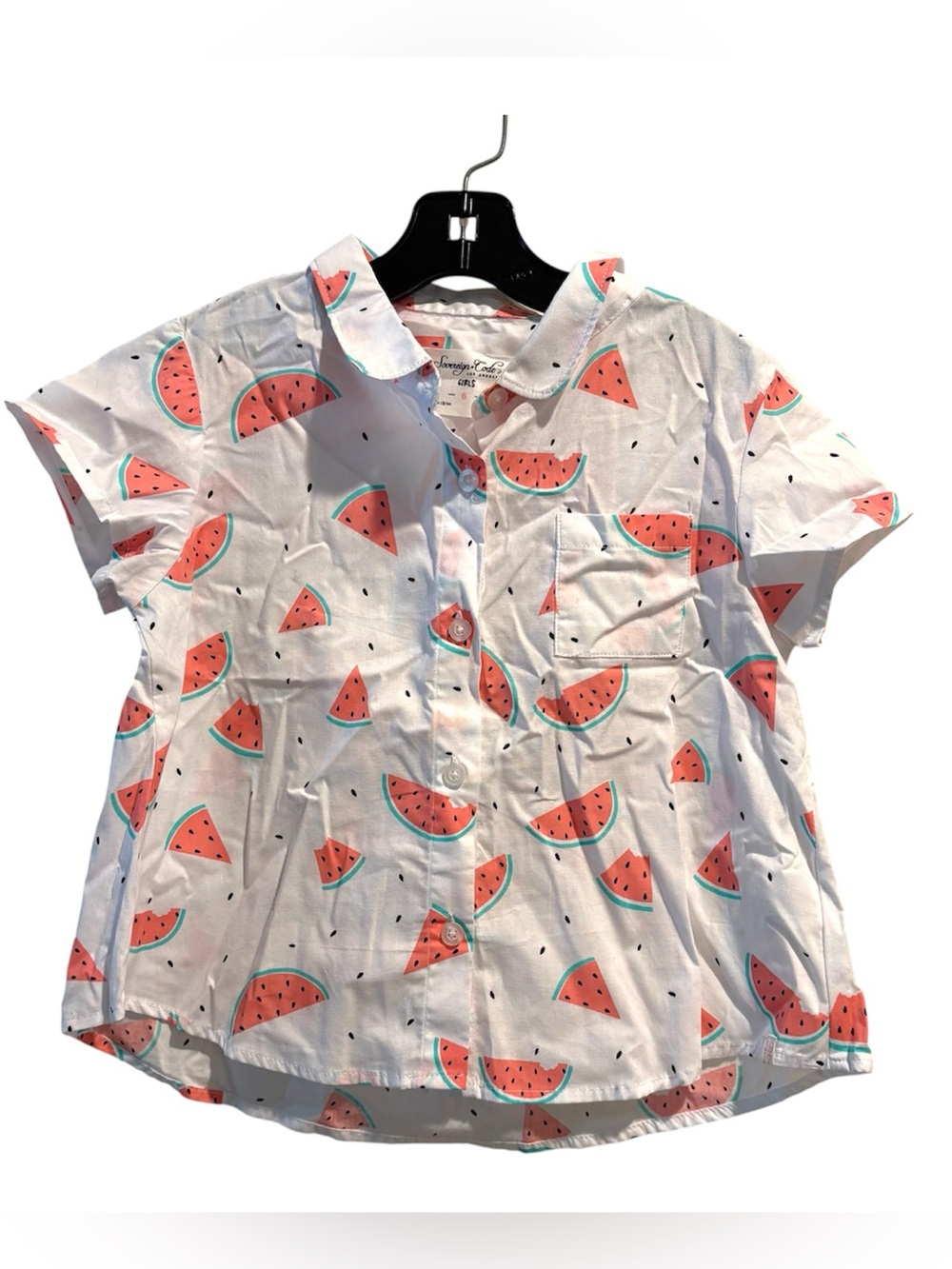 Sovereign Code Polly Watermelon Fruit Print Button Down Shirt Girls 6 Cotton